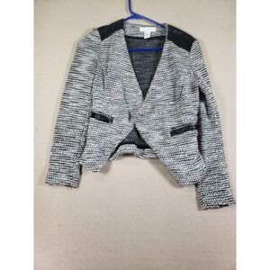 H&M Jacket Womens 4‎ Black/White Knit Leather Trim Asymmetrical Hem Long Sleeve
